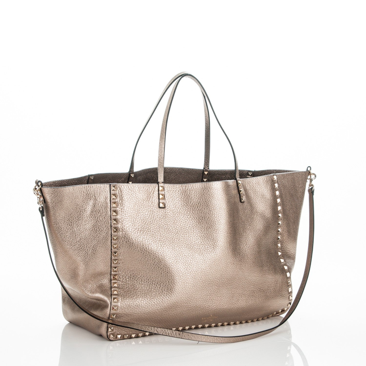 Valentino Garavani Metallic Grained Calfskin Large Rockstud Reversible Tote Skin Sasso 3 of 5