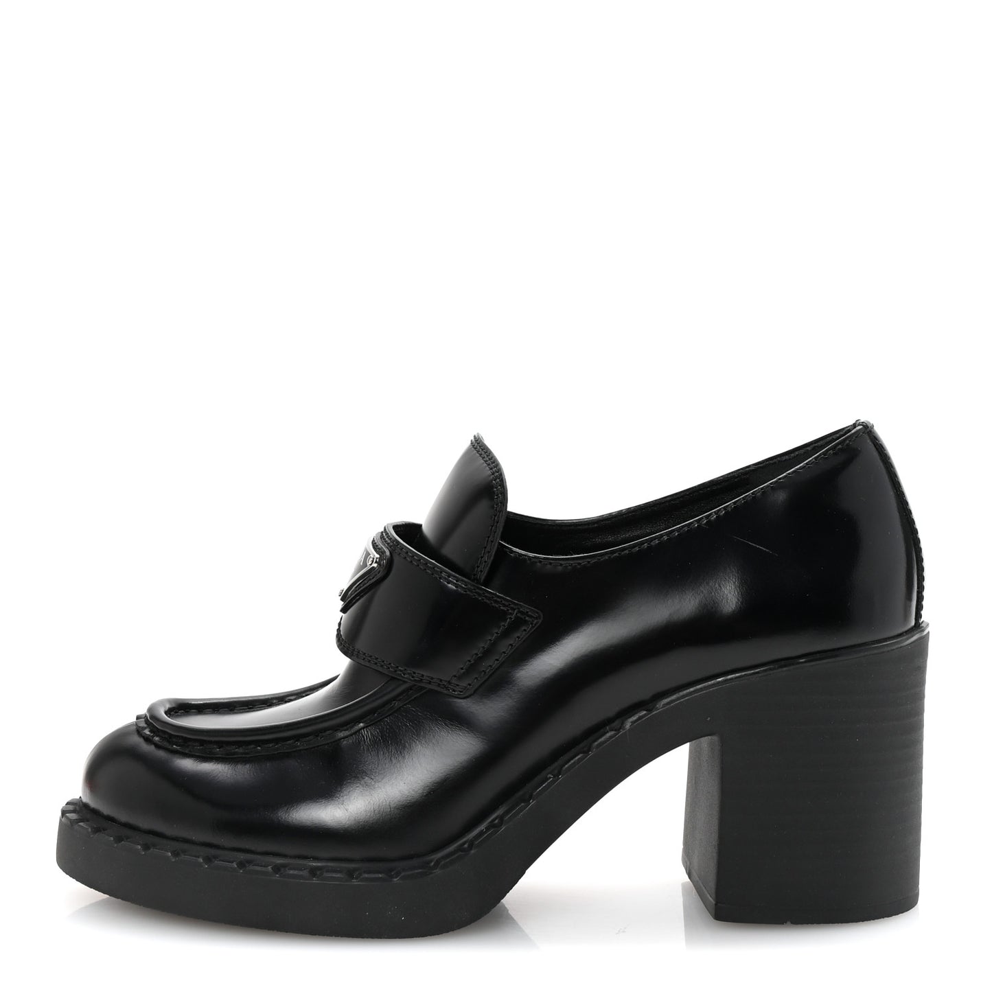 Spazzolato Metal Triangle Logo 85mm Loafers 39.5 Black