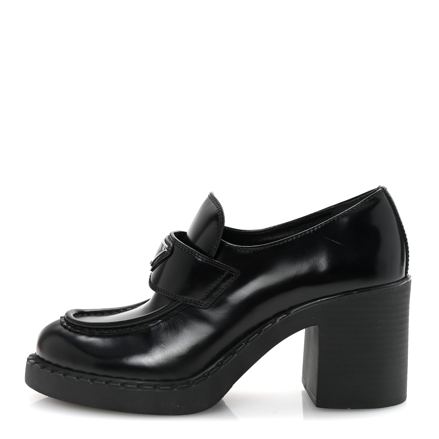 Prada Spazzolato Metal Triangle Logo 85mm Loafers 39.5 Black 1 of 10