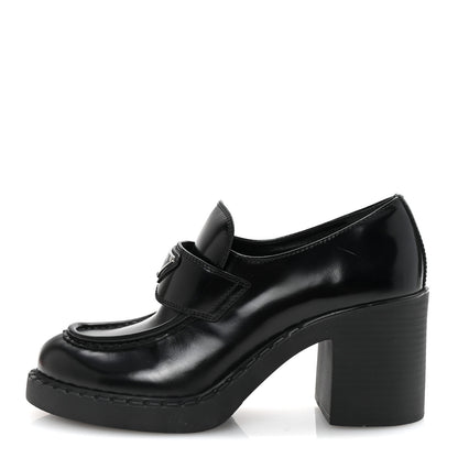 Prada Spazzolato Metal Triangle Logo 85mm Loafers 39.5 Black 1 of 10