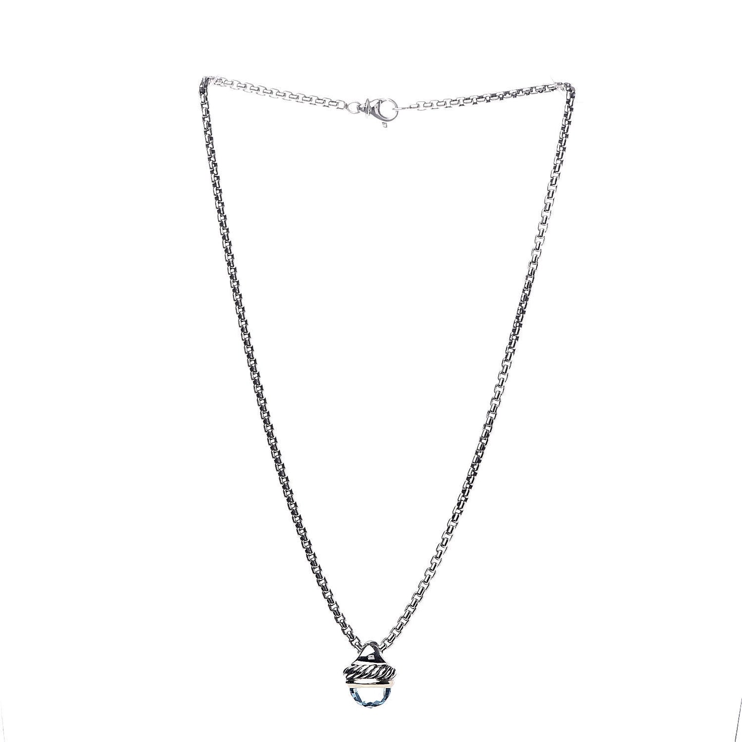 Sterling Silver 14K Yellow Gold Blue Topaz 10mm Acorn Pendant Necklace