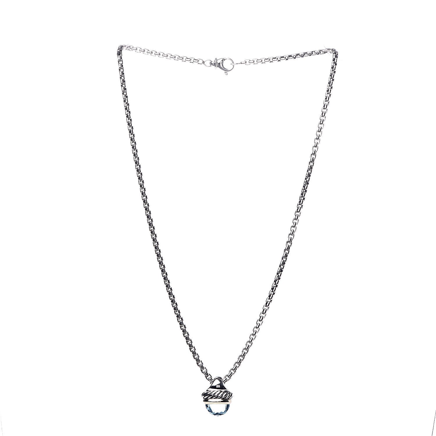 David Yurman Sterling Silver 14K Yellow Gold Blue Topaz 10mm Acorn Pendant Necklace 3 of 6