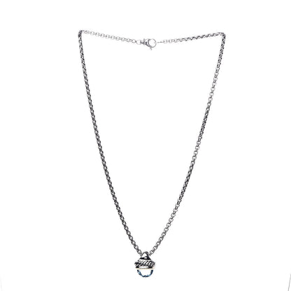 David Yurman Sterling Silver 14K Yellow Gold Blue Topaz 10mm Acorn Pendant Necklace 3 of 6