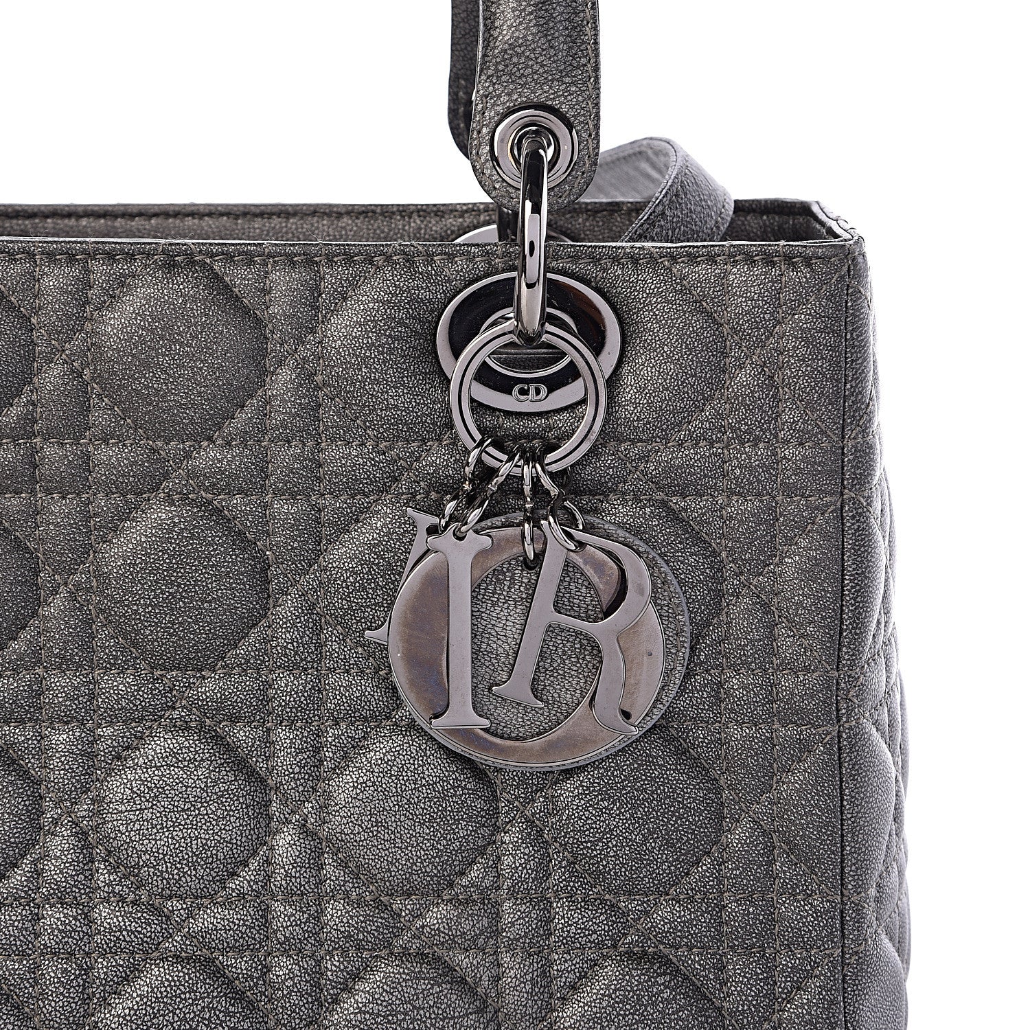 Christian Dior Metallic Lambskin Cannage Medium Lady Dior Gunmetal 10 of 15