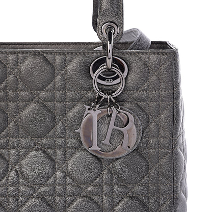 Christian Dior Metallic Lambskin Cannage Medium Lady Dior Gunmetal 10 of 15