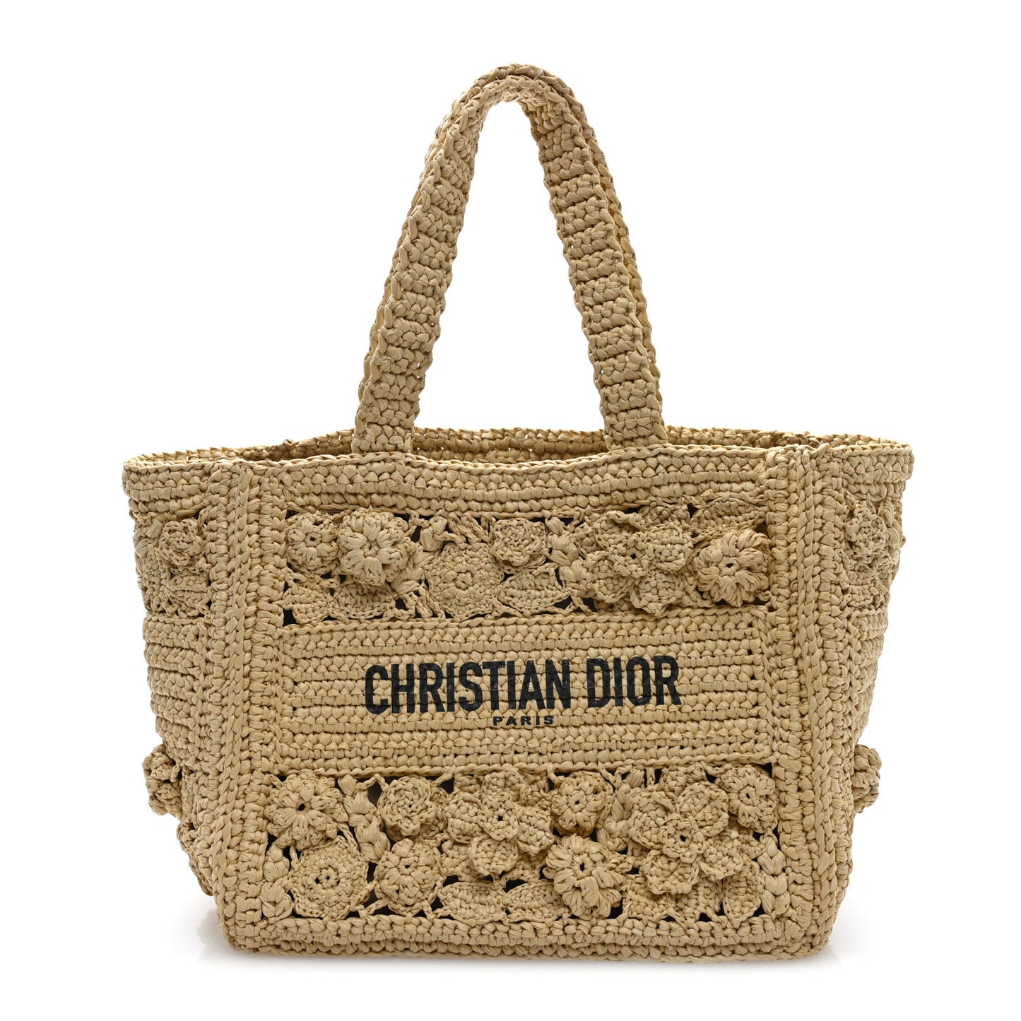 Woven Raffia Floral Embellished Small Book Tote Natural
