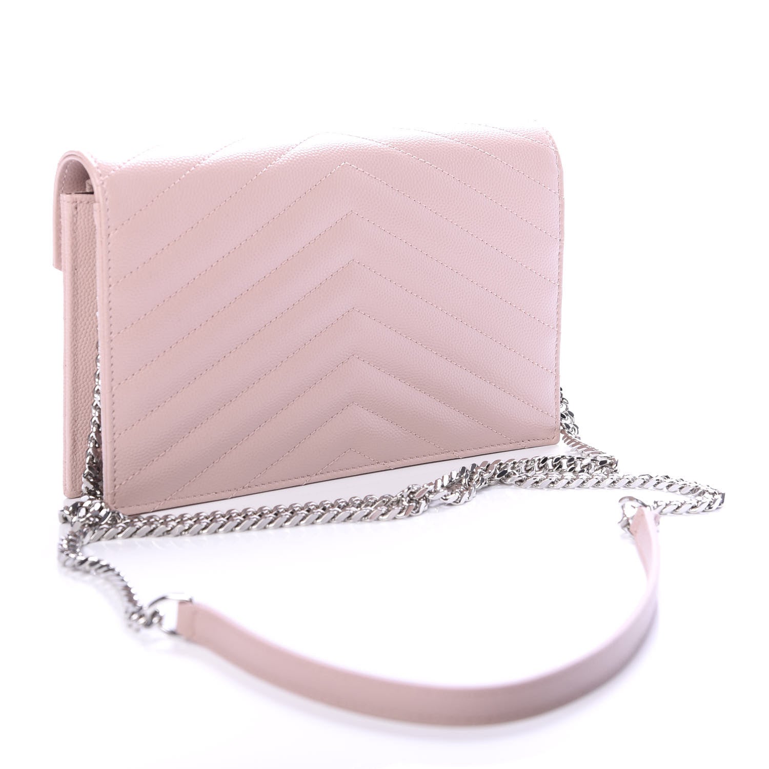 Saint Laurent Grain De Poudre Matelasse Chevron Monogram Envelope Chain Wallet Pale Pink 2 of 9