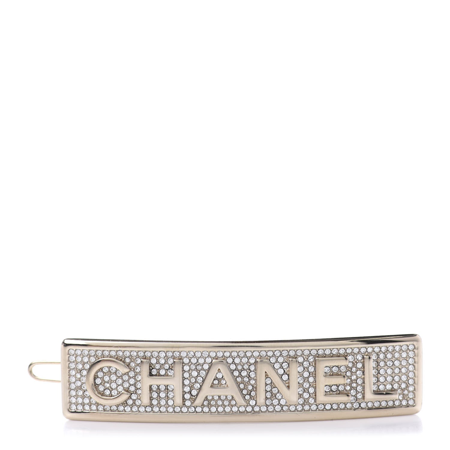 Chanel Metal Crystal Logo Hair Clip Gold 1 of 5