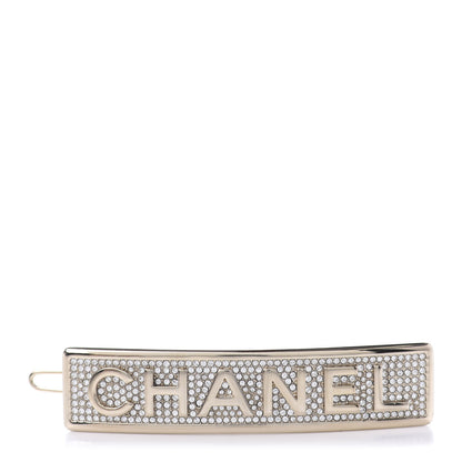 Chanel Metal Crystal Logo Hair Clip Gold 1 of 5