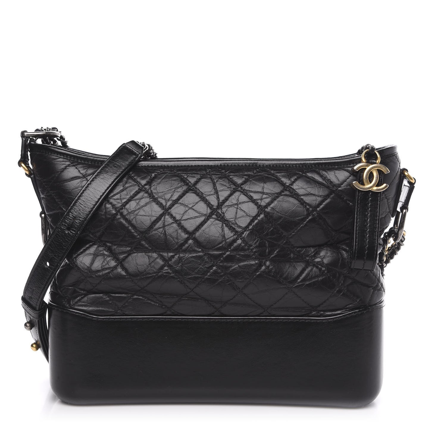 Aged Calfskin Quilted Medium Gabrielle Hobo Black