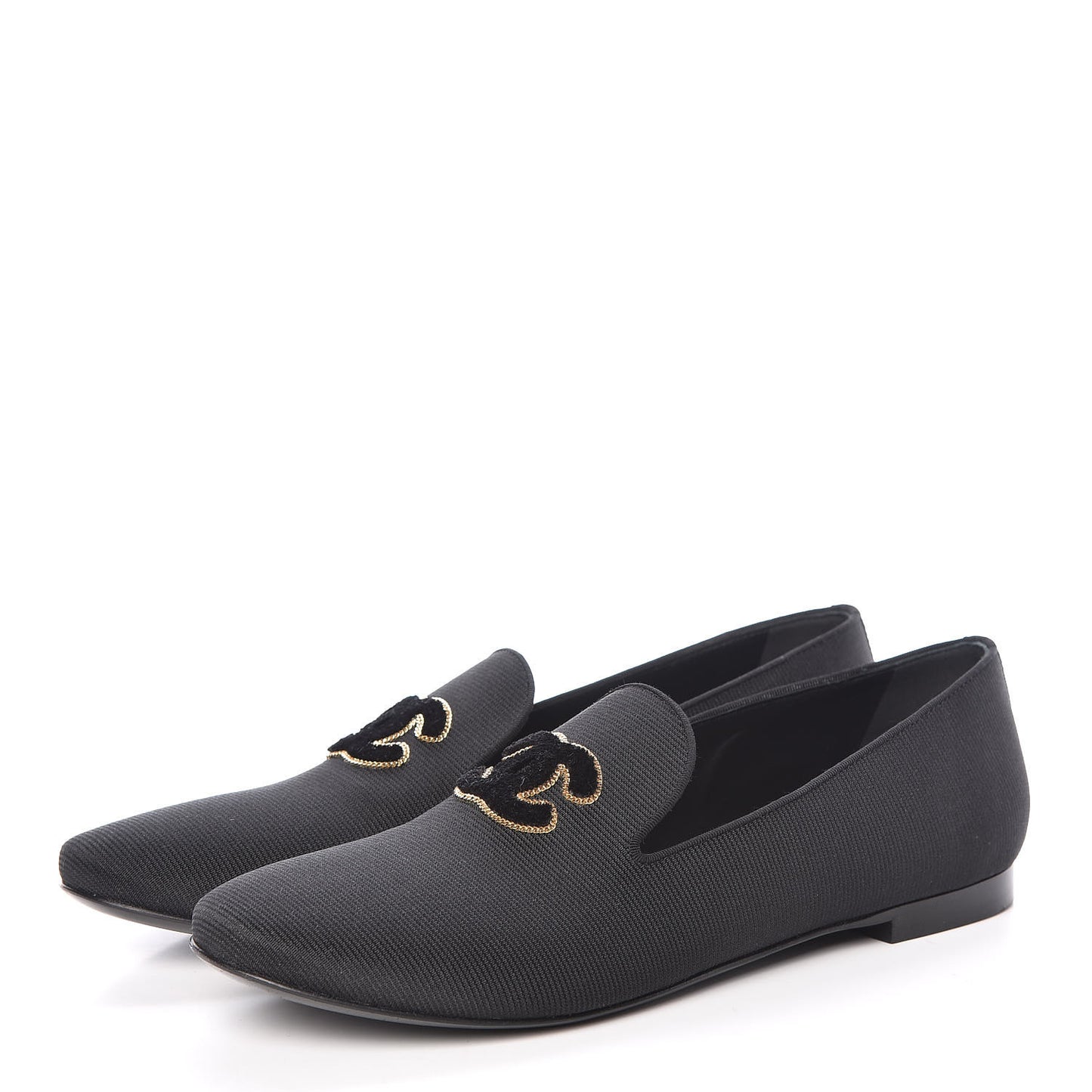 Stretch Fabric CC Moccasin Loafers 40 Black