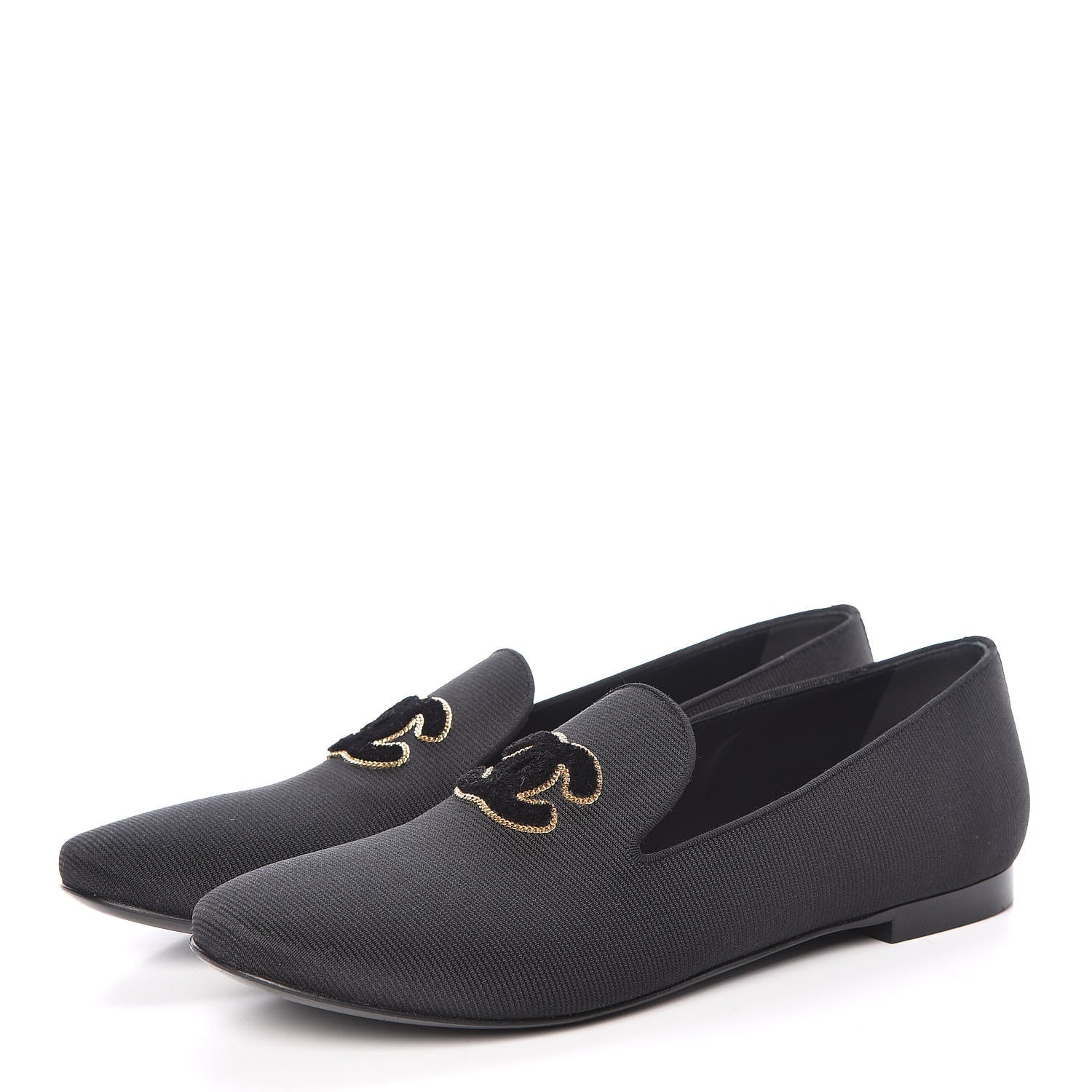 Chanel Stretch Fabric CC Moccasin Loafers 40 Black 3 of 9