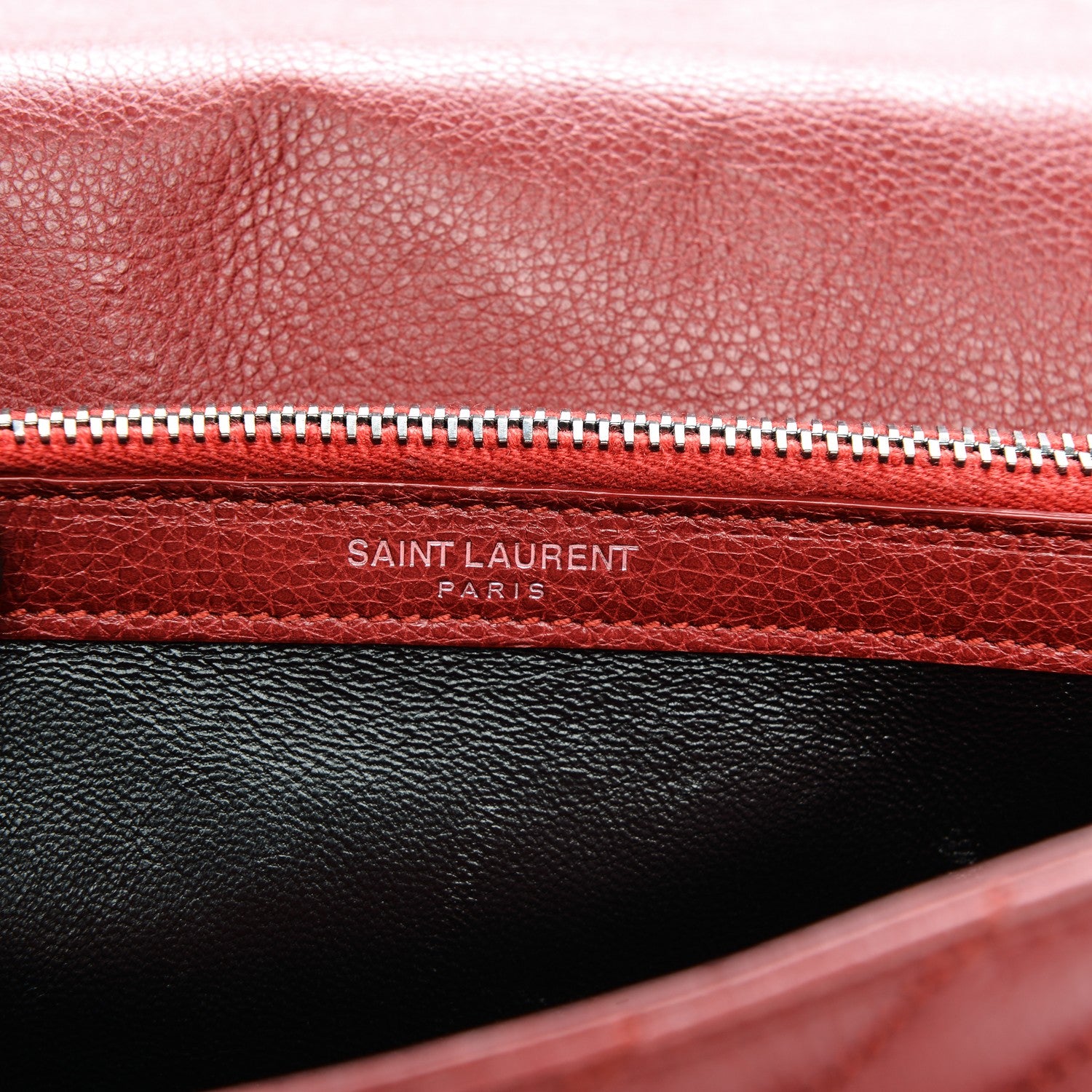 Saint Laurent Grained Calfskin Matelasse Chevron Monogram Medium College Bag Rouge 6 of 9