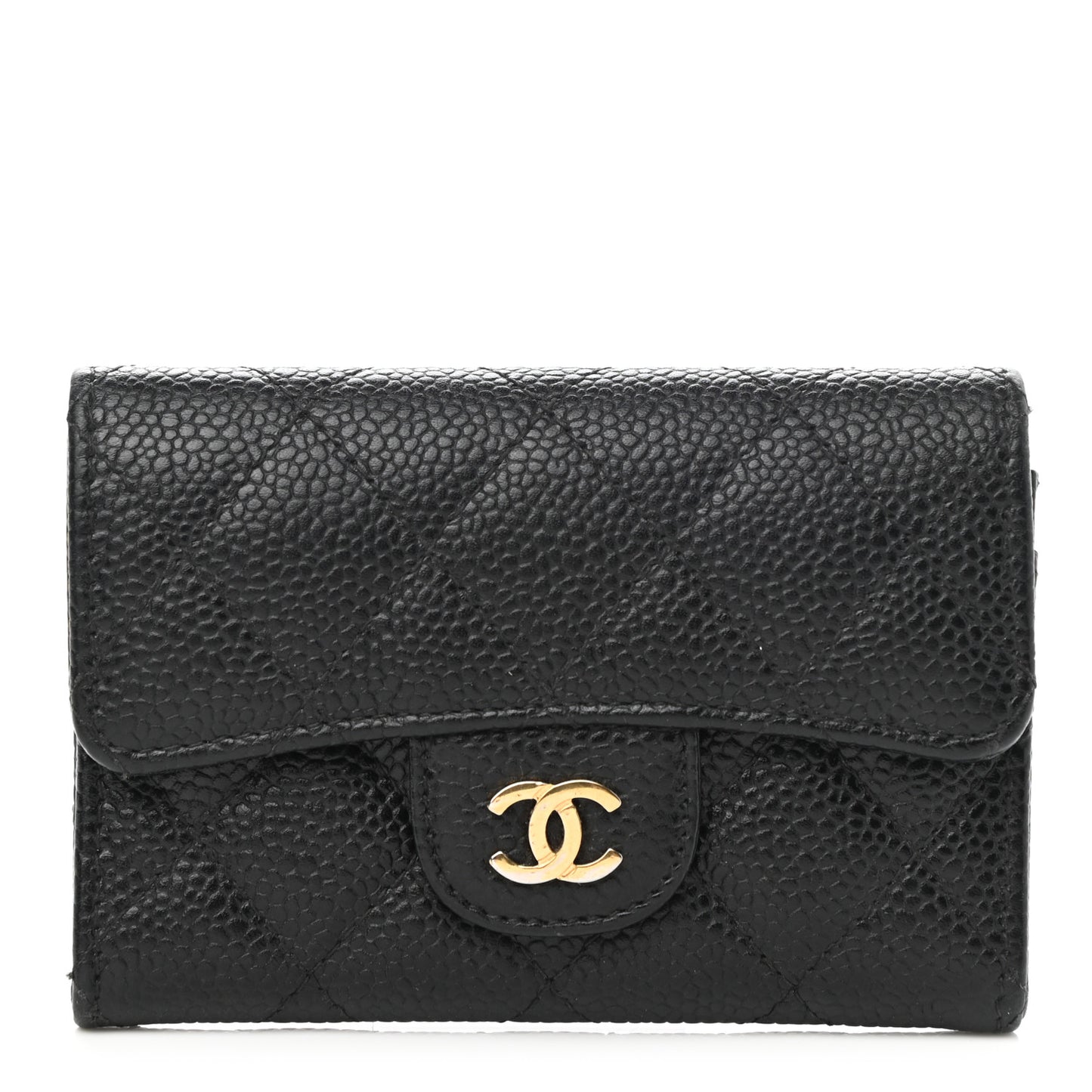 Caviar Quilted Flap Card Holder Black