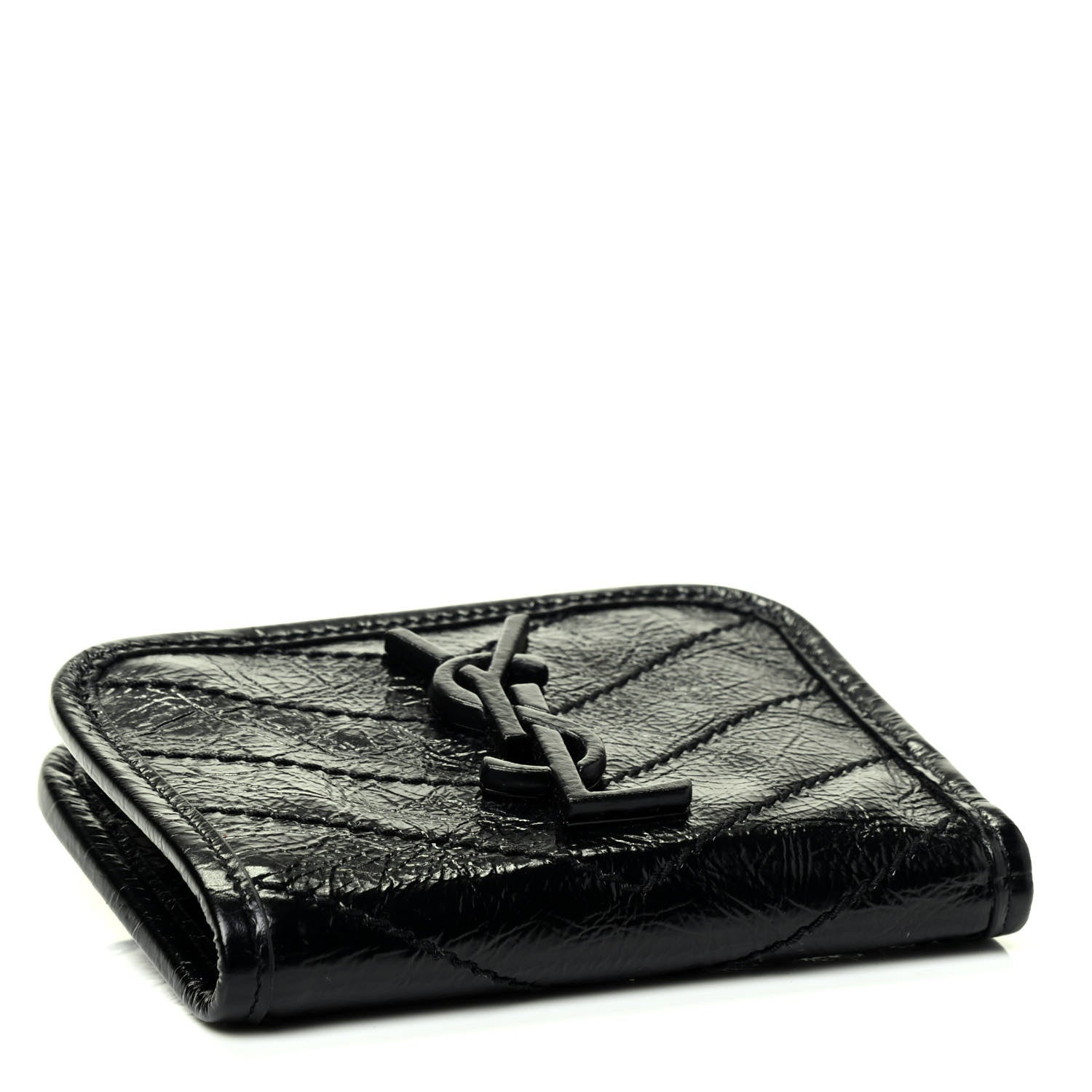 Saint Laurent Crinkled Calfskin Matelasse Monogram Niki Card Holder Black 3 of 4