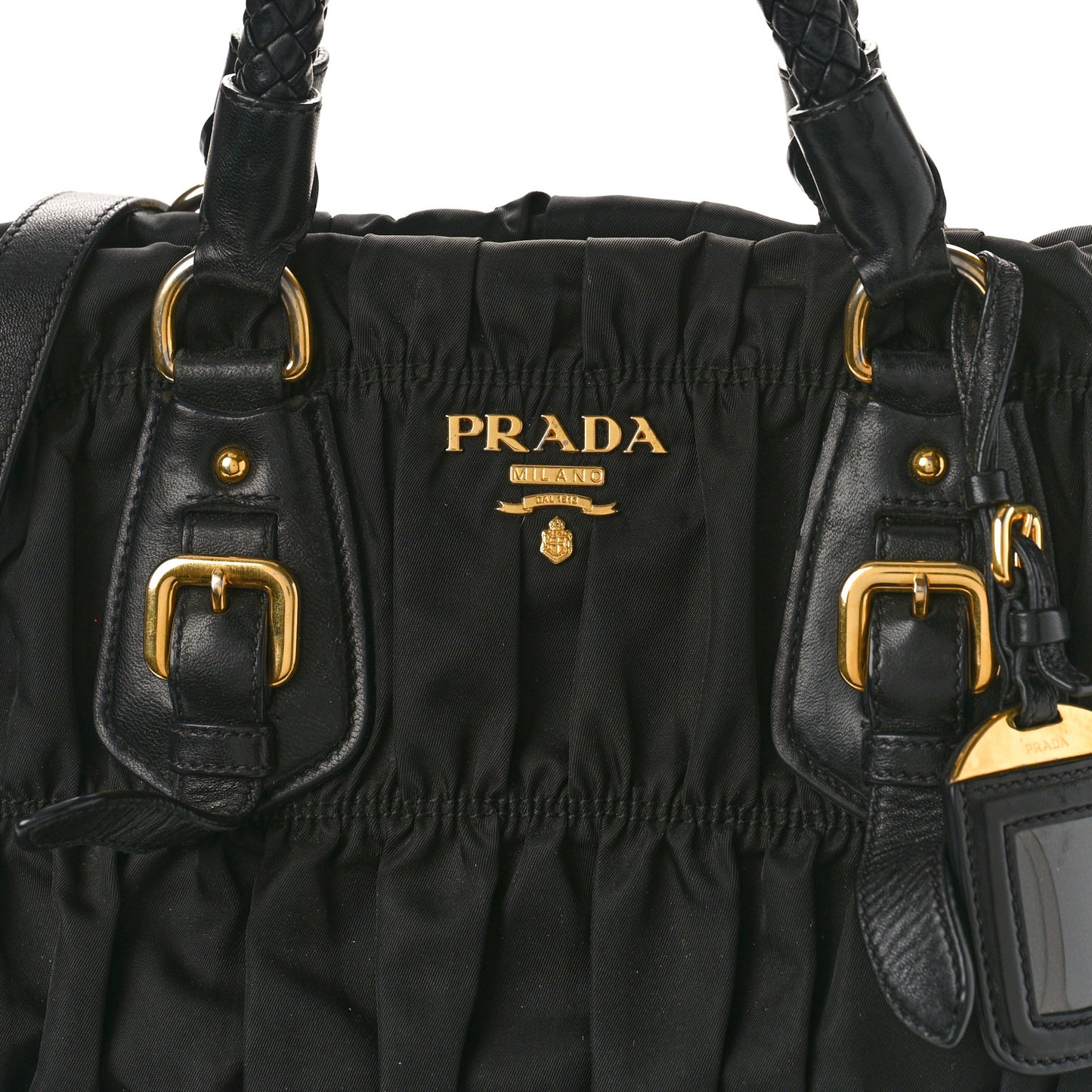 Tessuto Nylon Nappa Braided Gaufre Shopping Satchel Black