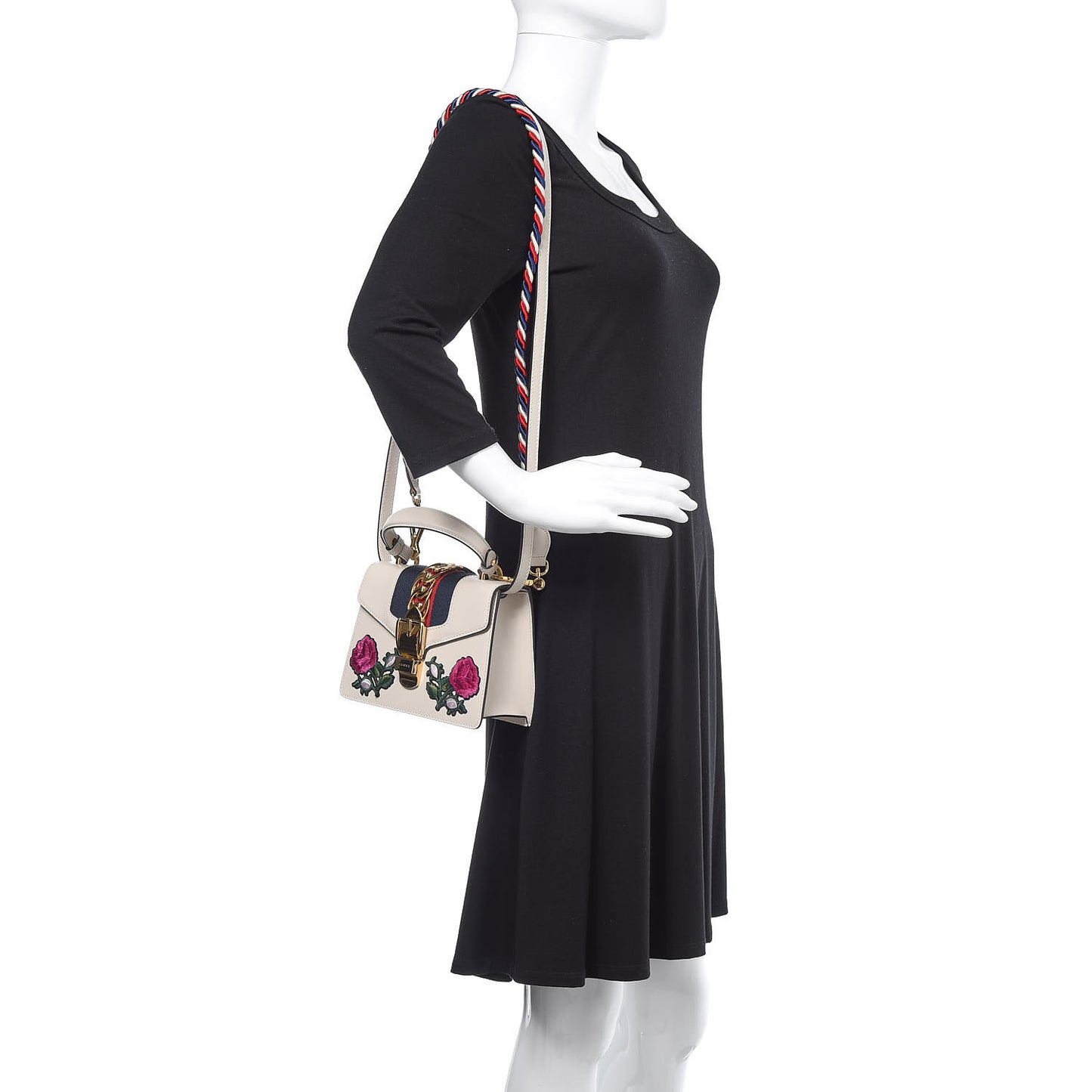 Calfskin Embroidered Mini Sylvie Top Handle Bag White