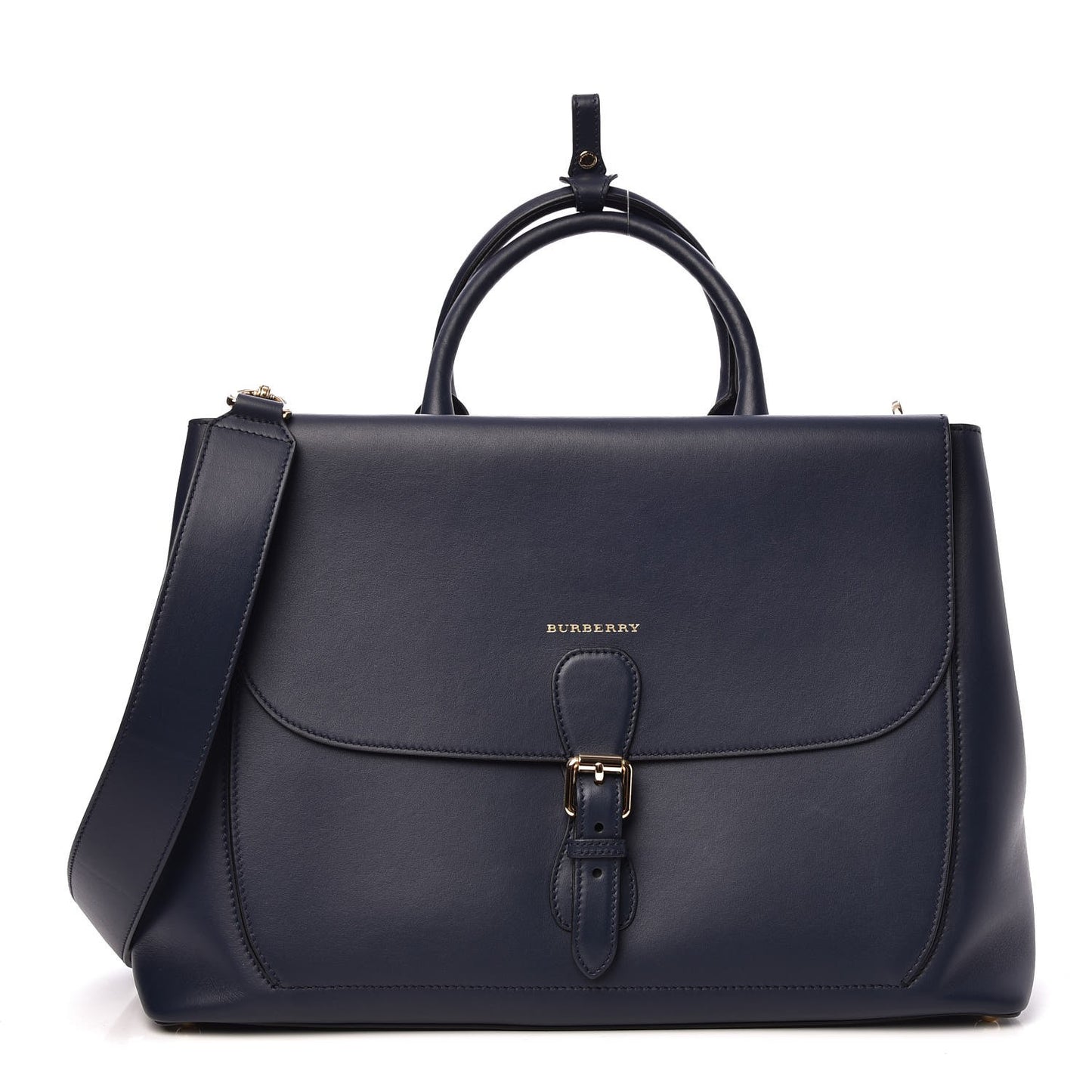 Smooth Bonded Calfskin Large Saddle Tote Blue Carbon