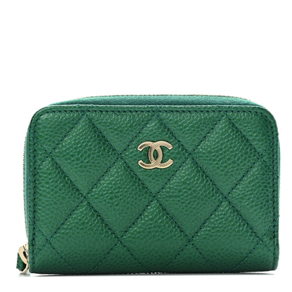 Chanel Metallic Caviar Quilted Zip Coin Purse Green 1 of 8