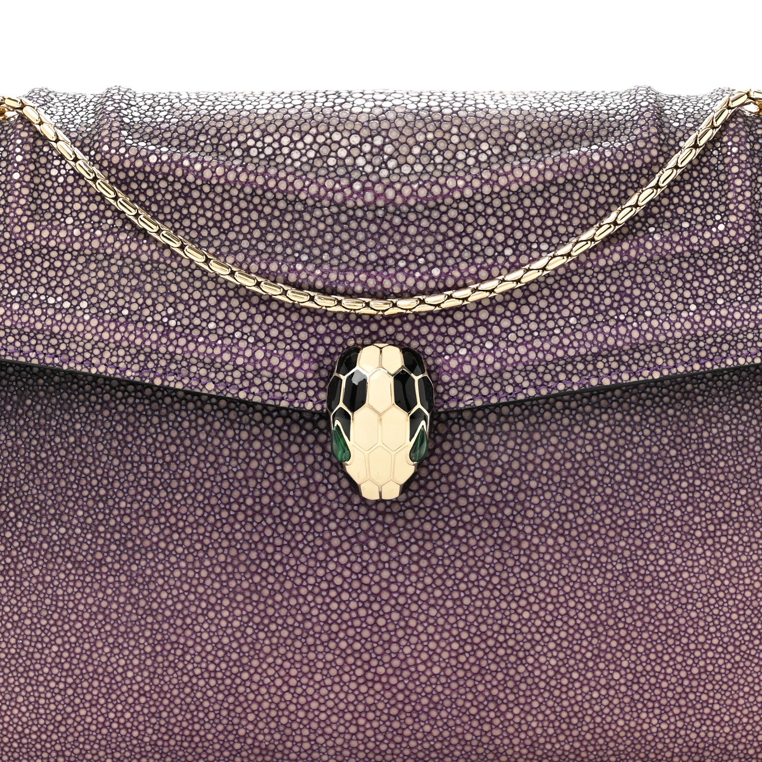 Bulgari Calfskin Galuchat Serpenti Forever Shoulder Bag Purple 9 of 14