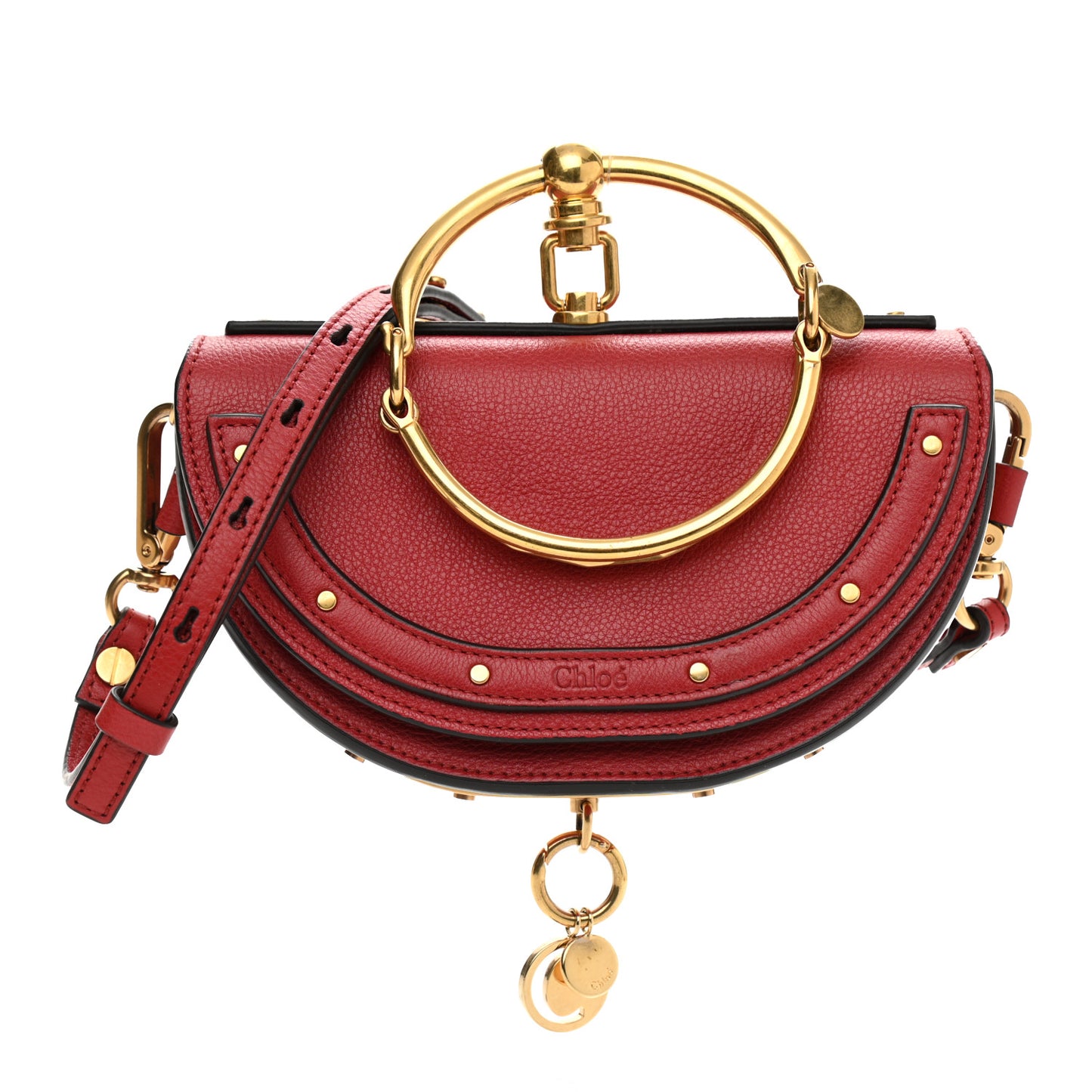 Calfskin Small Nile Bracelet Minaudiere Bag Dahlia Red