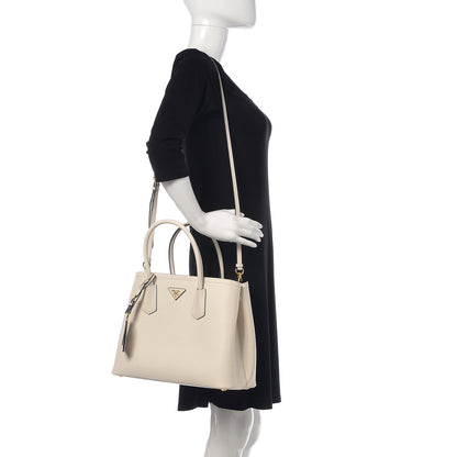 Prada Saffiano Cuir Small Double Bag White Black 2 of 15