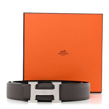 Hermes Box Togo 32mm Guilloche H Belt 85 34 Black Etain 6 of 6