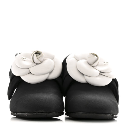 Chanel Grosgrain Lambskin Cap Toe Camellia Bow Slingback Pumps 37.5 Black 3 of 13
