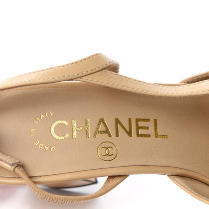 Chanel Goatskin Grosgrain Cap Toe CC Slingback Pumps 35 Beige Black 8 of 10