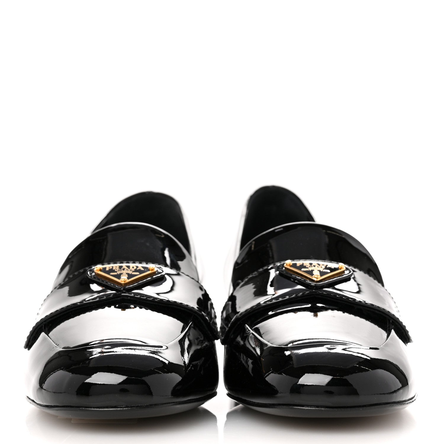 Prada Vernice Metal Triangle Logo 35mm Loafer Pumps 36 Black 3 of 9