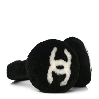 Chanel Shearling CC Ear Muffs Black White 3 of 7