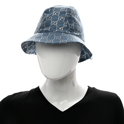 Gucci Canvas Lame GG Monogram Bucket Hat XS Light Blue Silver 2 of 7