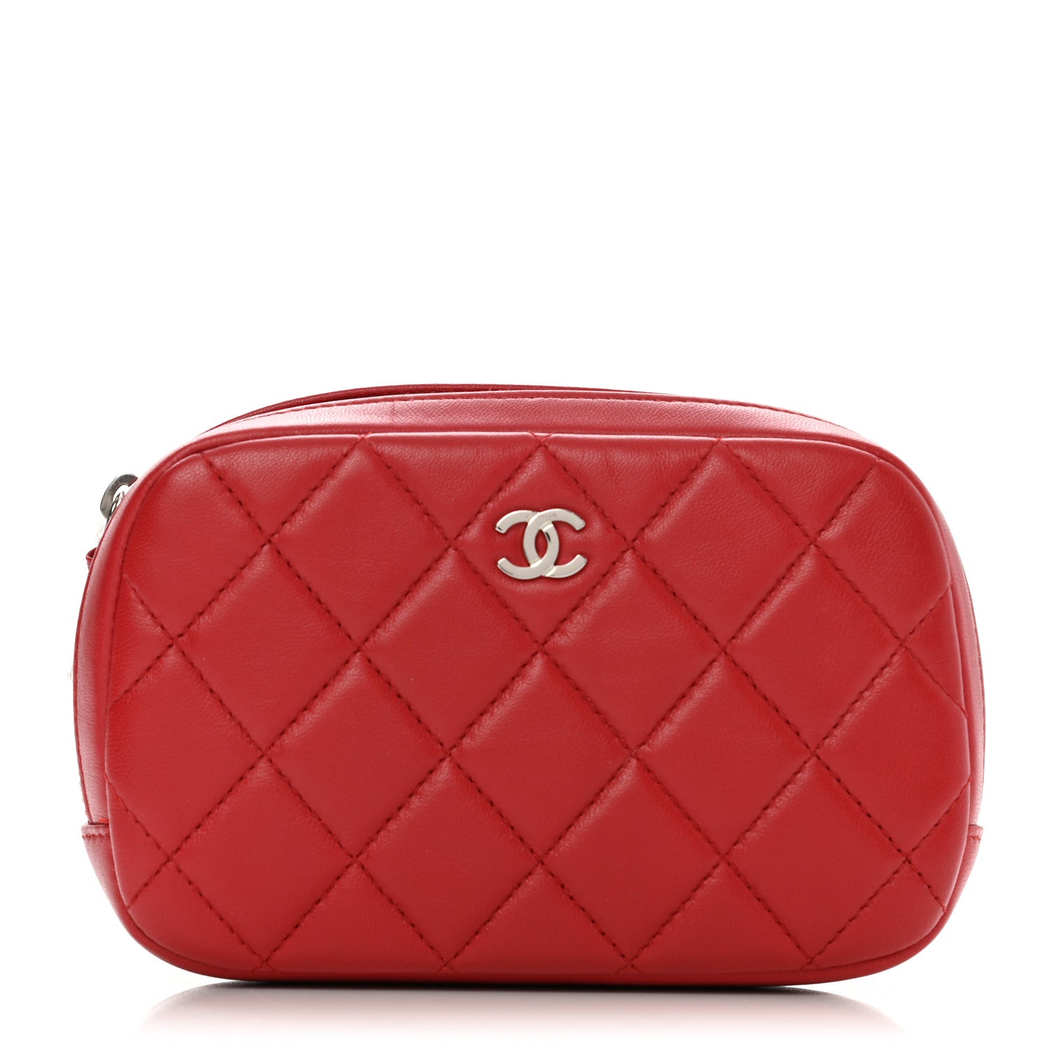 Chanel Lambskin Quilted Small Curvy Pouch Cosmetic Case Red 1 of 8