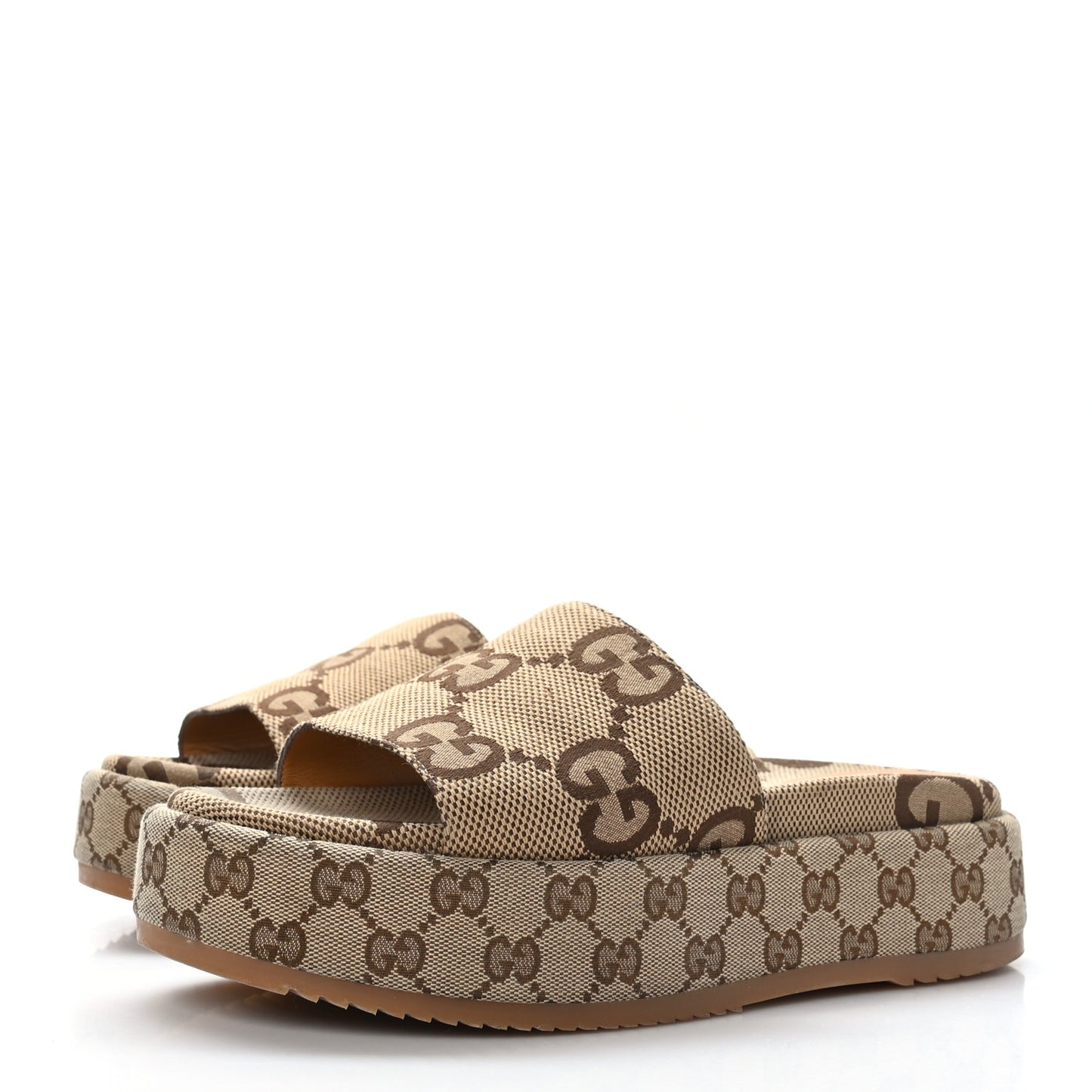 Monogram Maxi GG Angelina Platform 55mm Slide Sandals 41 Camel Ebony