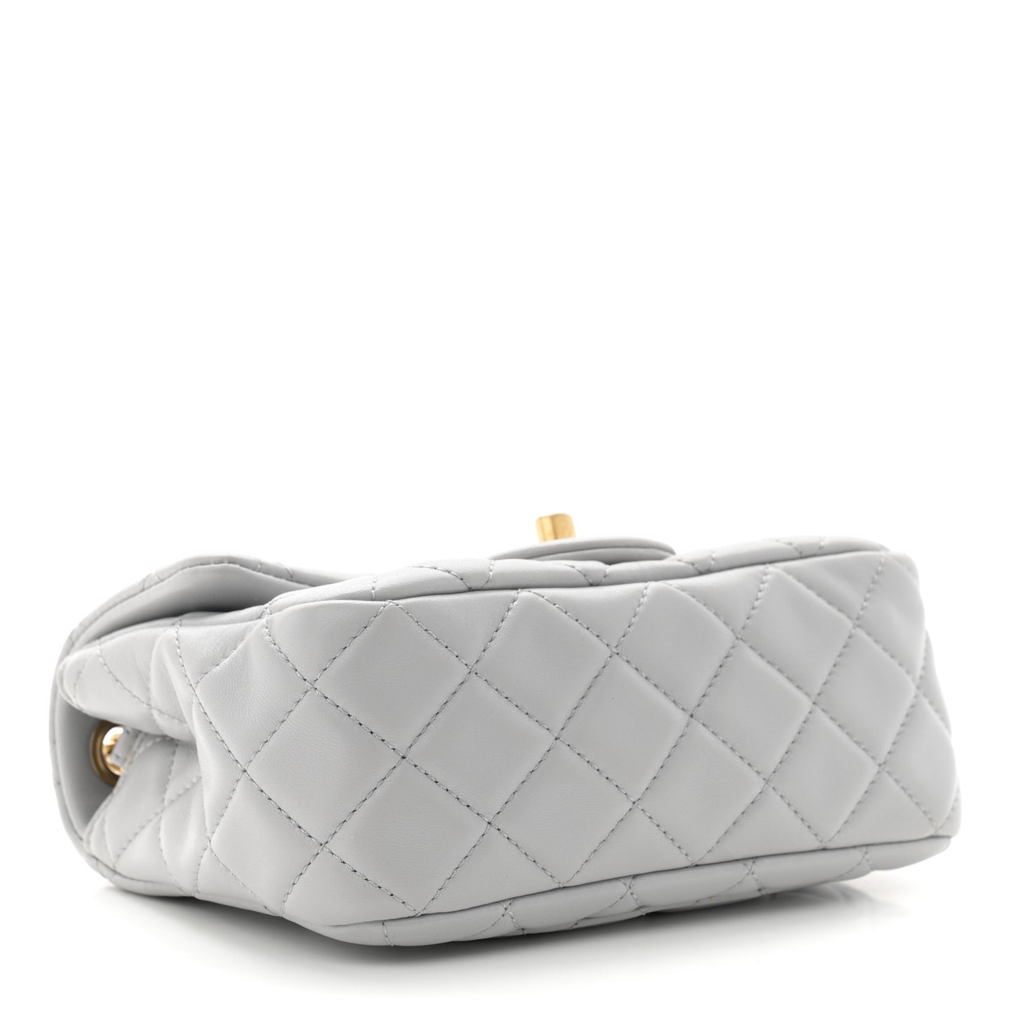 Lambskin Quilted Mini Pearl Crush Flap Light Grey