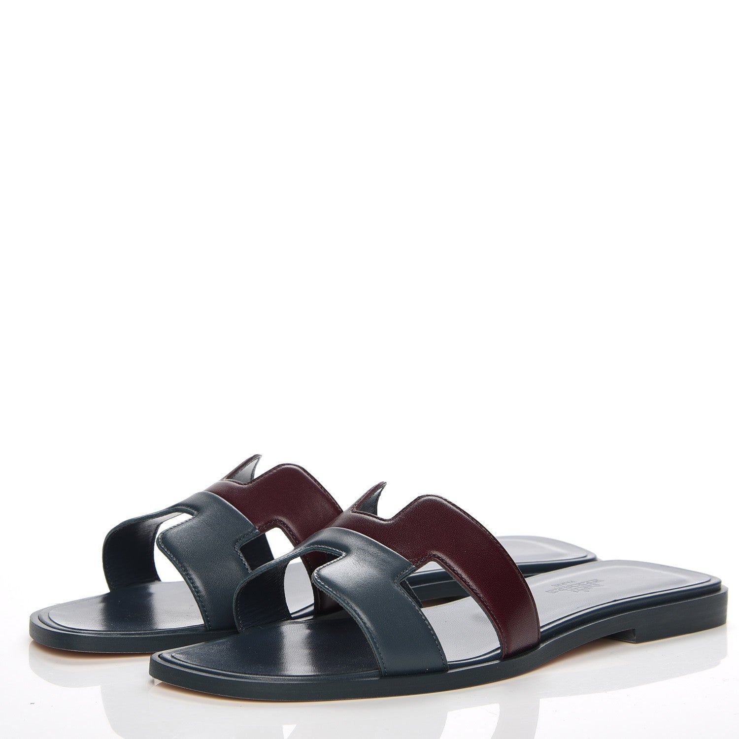 Hermes Box Calfskin Oran Sandals 37 Bleu Ardoise Bordeaux 3 of 8