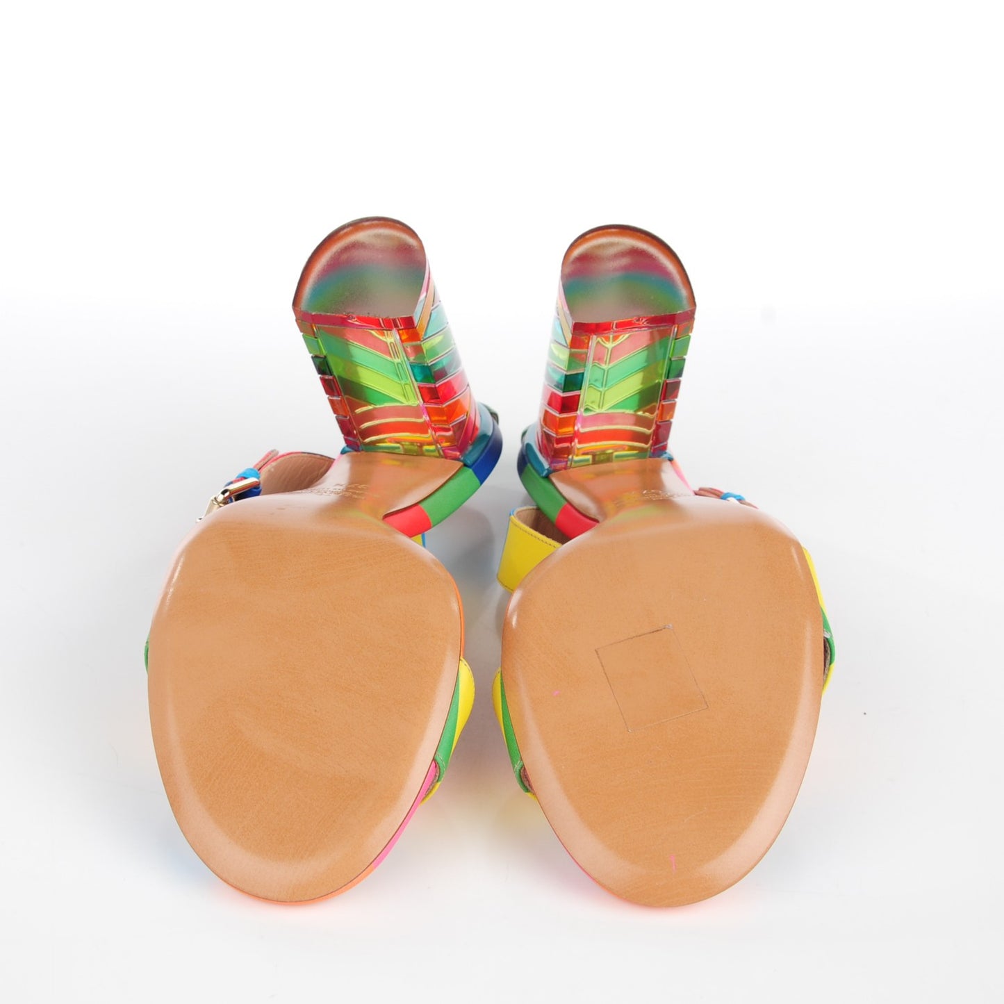 Calfskin Plexiglass 1973 Ankle Strap High Heel Sandals 37.5 Multicolor