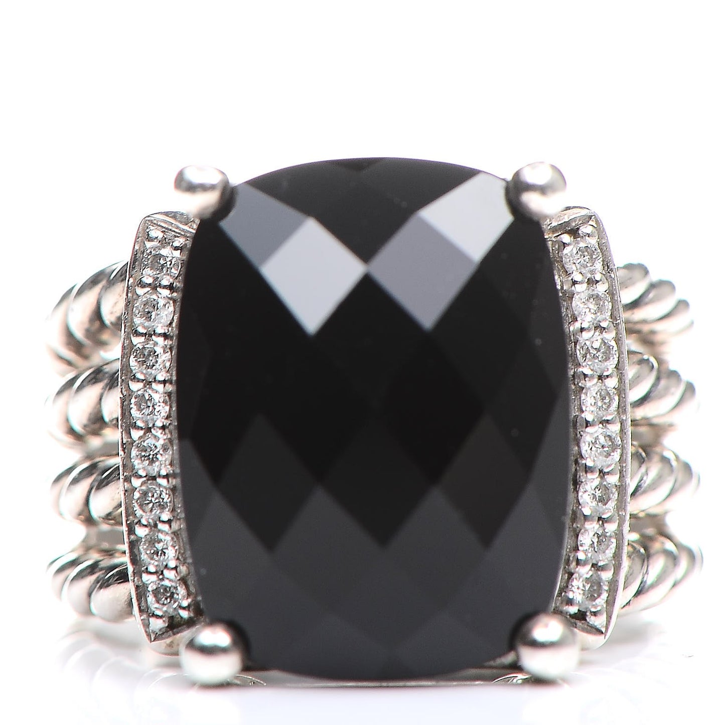 Sterling Silver Diamond Black Onyx 16mm Wheaton Ring 54 7
