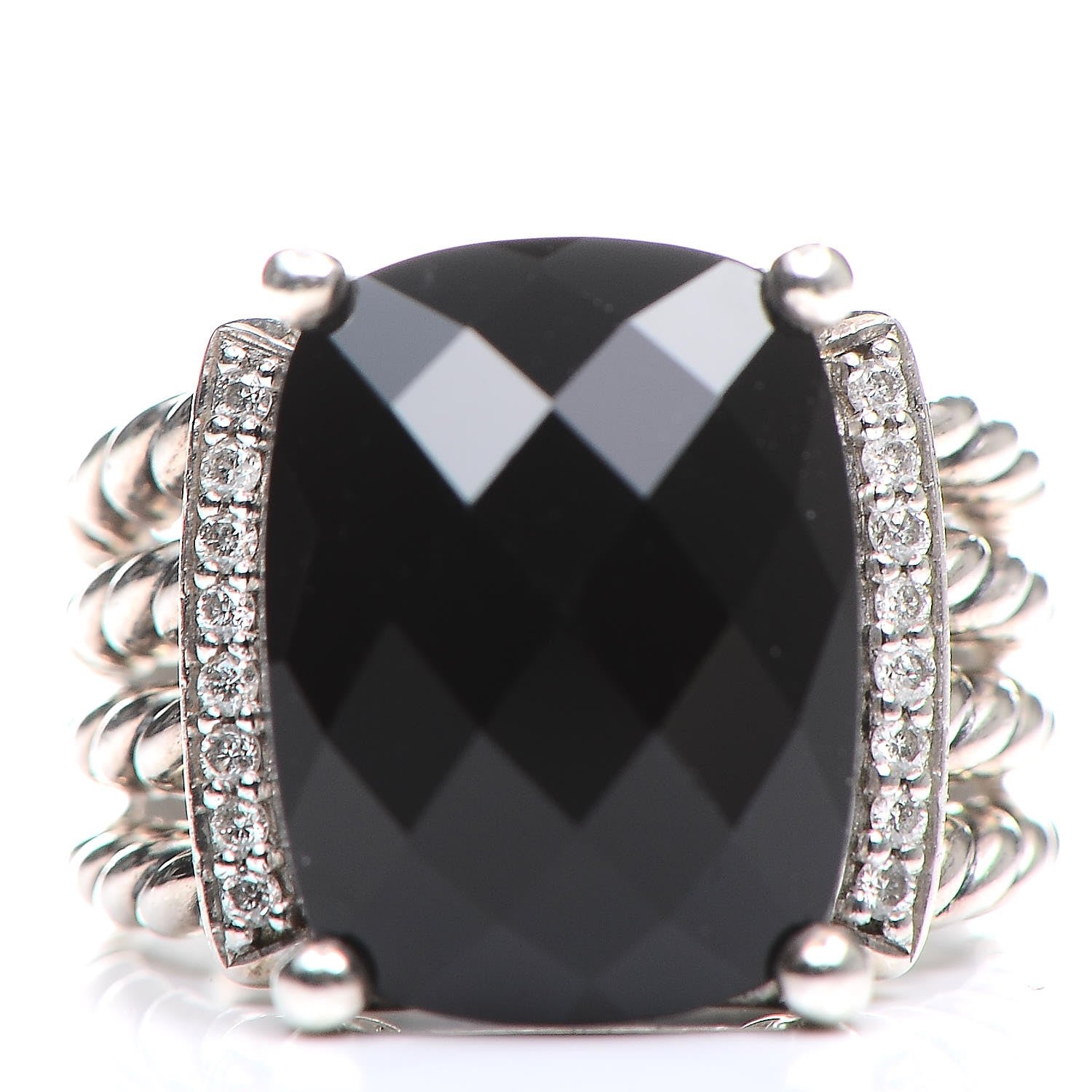 David Yurman Sterling Silver Diamond Black Onyx 16mm Wheaton Ring 54 7 1 of 5