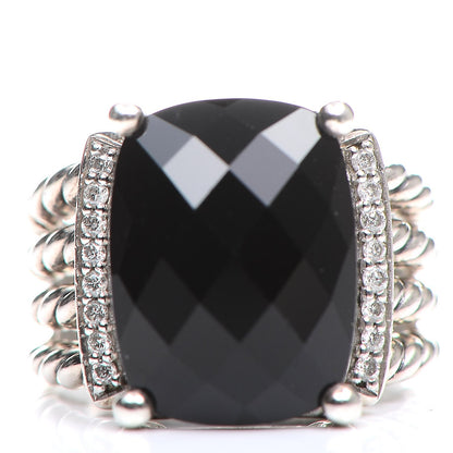 David Yurman Sterling Silver Diamond Black Onyx 16mm Wheaton Ring 54 7 1 of 5