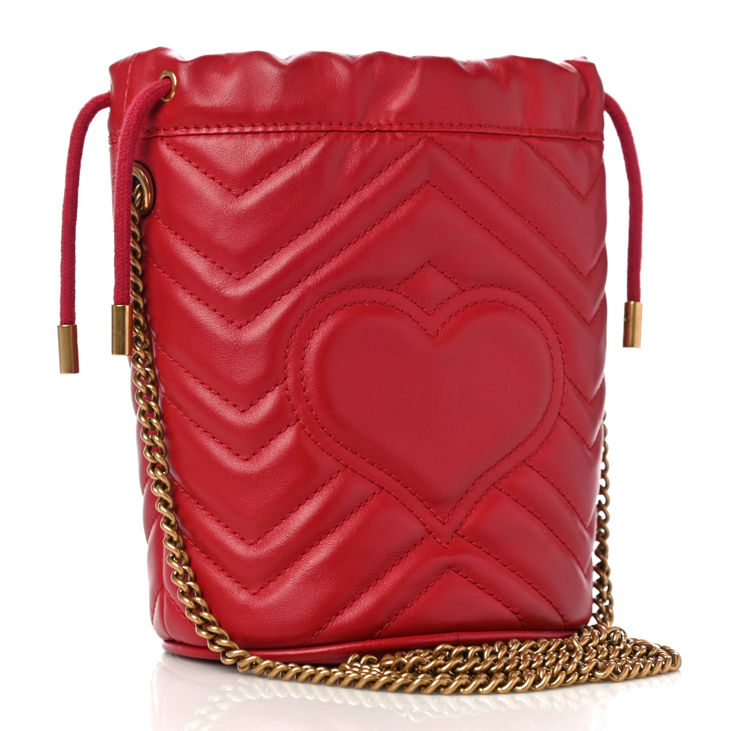 Calfskin Matelasse Mini GG Marmont 2.0 Bucket Bag Hibiscus Red
