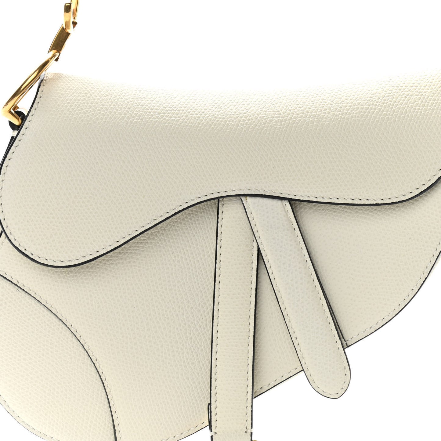 Grained Calfskin Mini Saddle Bag White