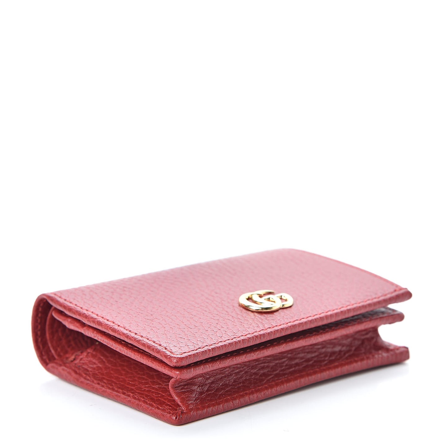 Pebbled Calfskin GG Marmont Card Case Hibiscus Red