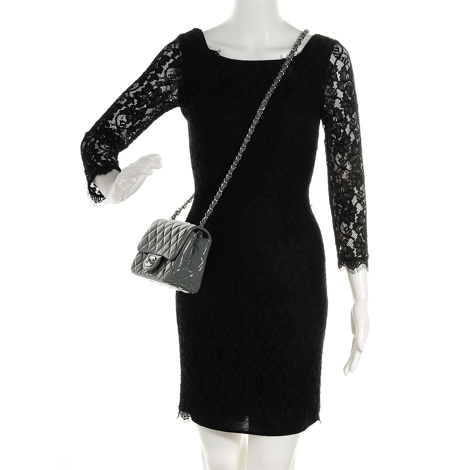 Chanel Patent Mini Square Flap Grey 2 of 8