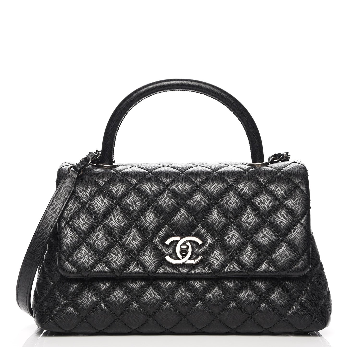 Caviar Quilted Small Coco Handle Flap Black