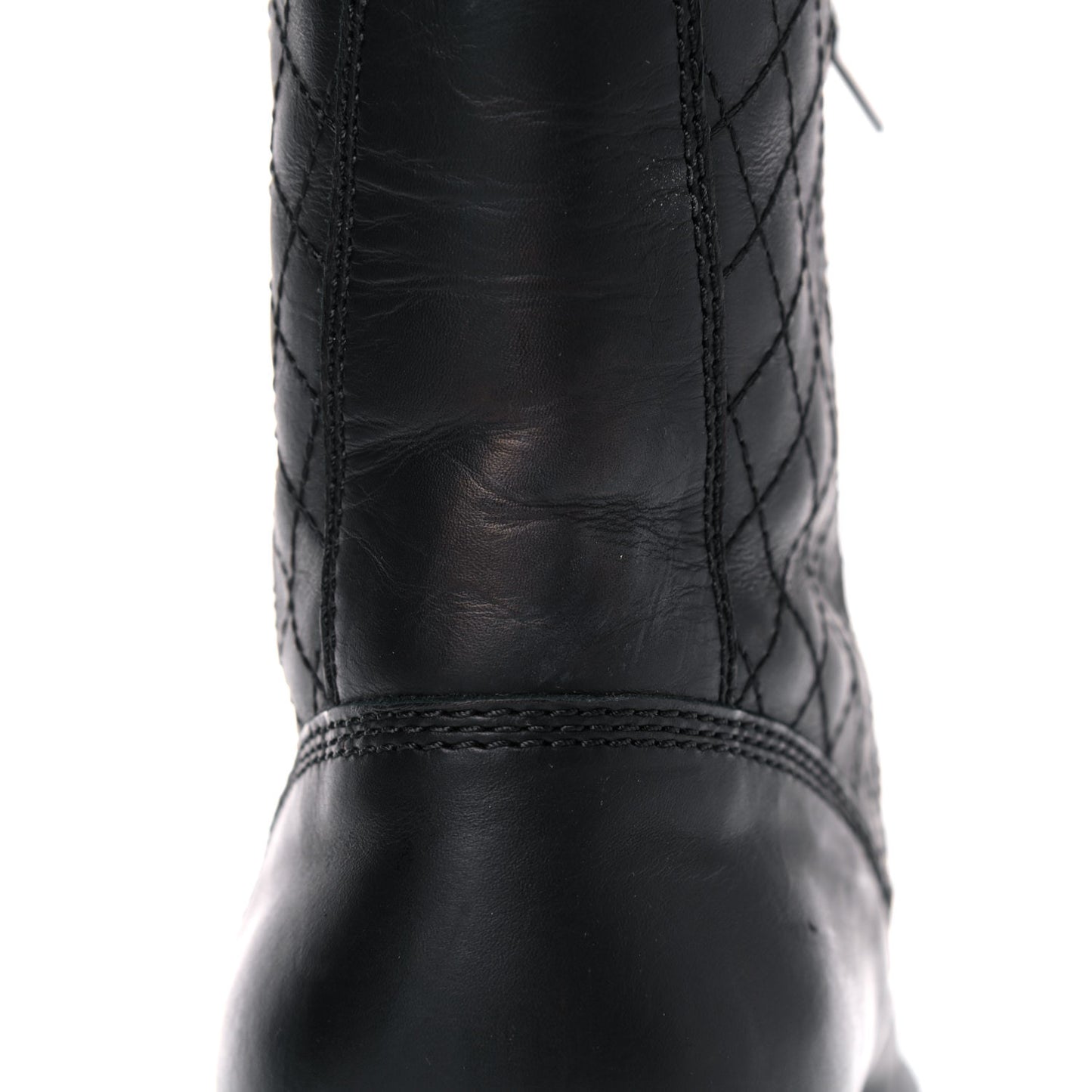 Calfskin Quilted Lace Up Combat Boots 40.5 Black