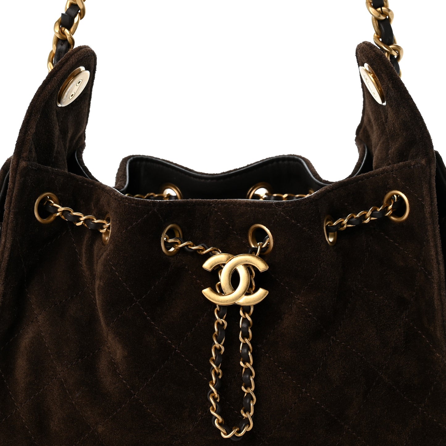 Suede Quilted Mini Chanel 25 Handbag Dark Brown
