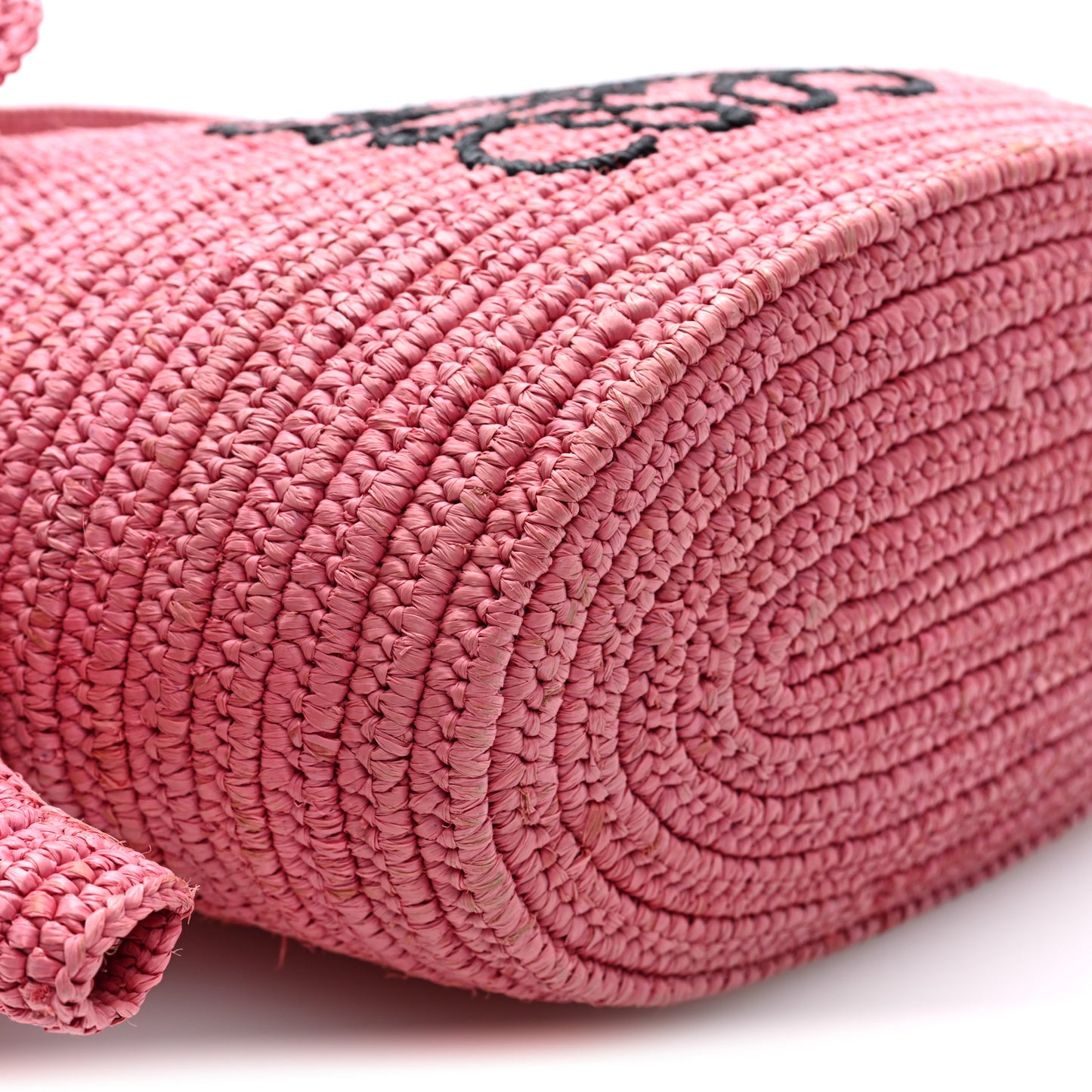 Raffia Medium Elephant Basket Tote Bag Pink Black Sunset Pink