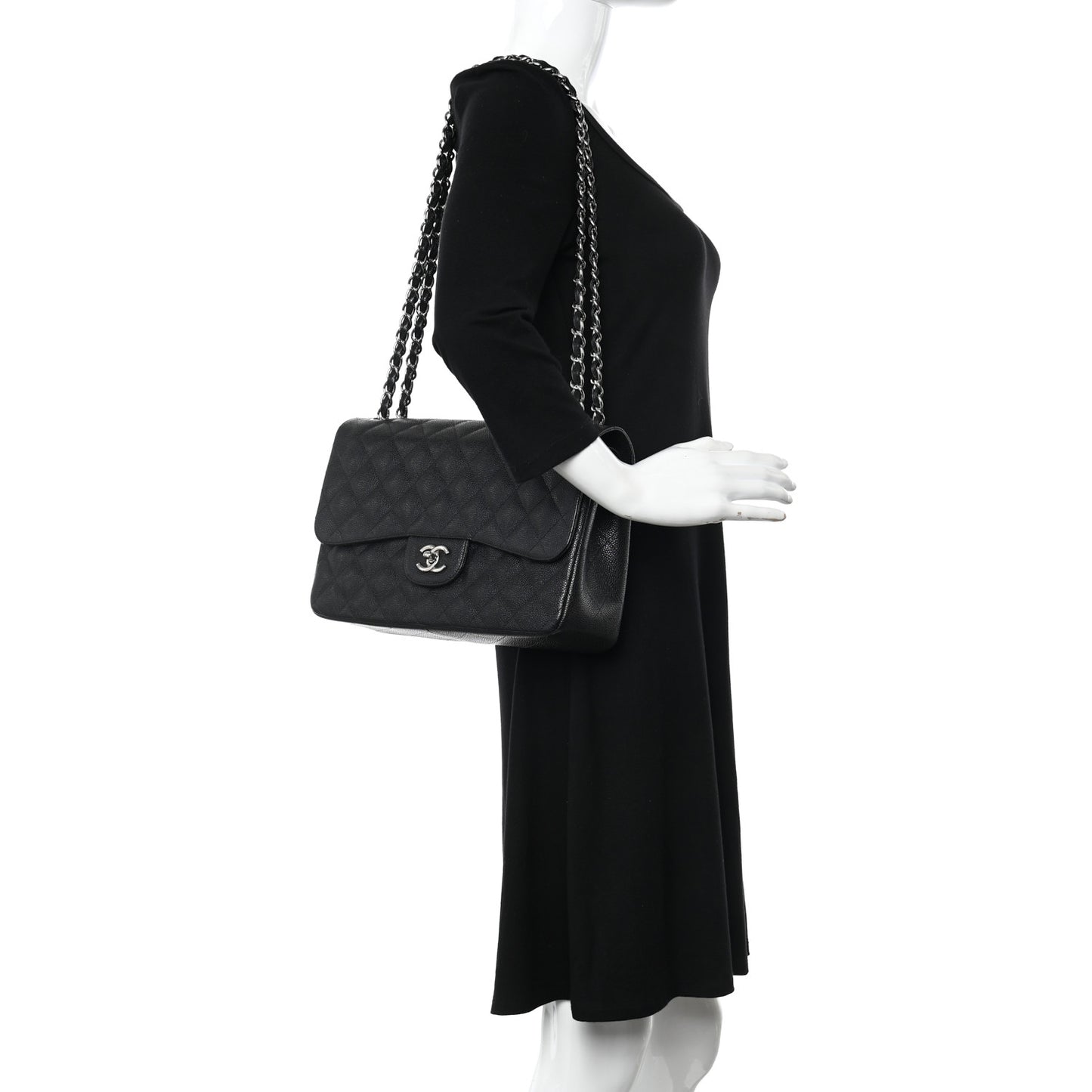 Caviar Quilted Jumbo Double Flap Black