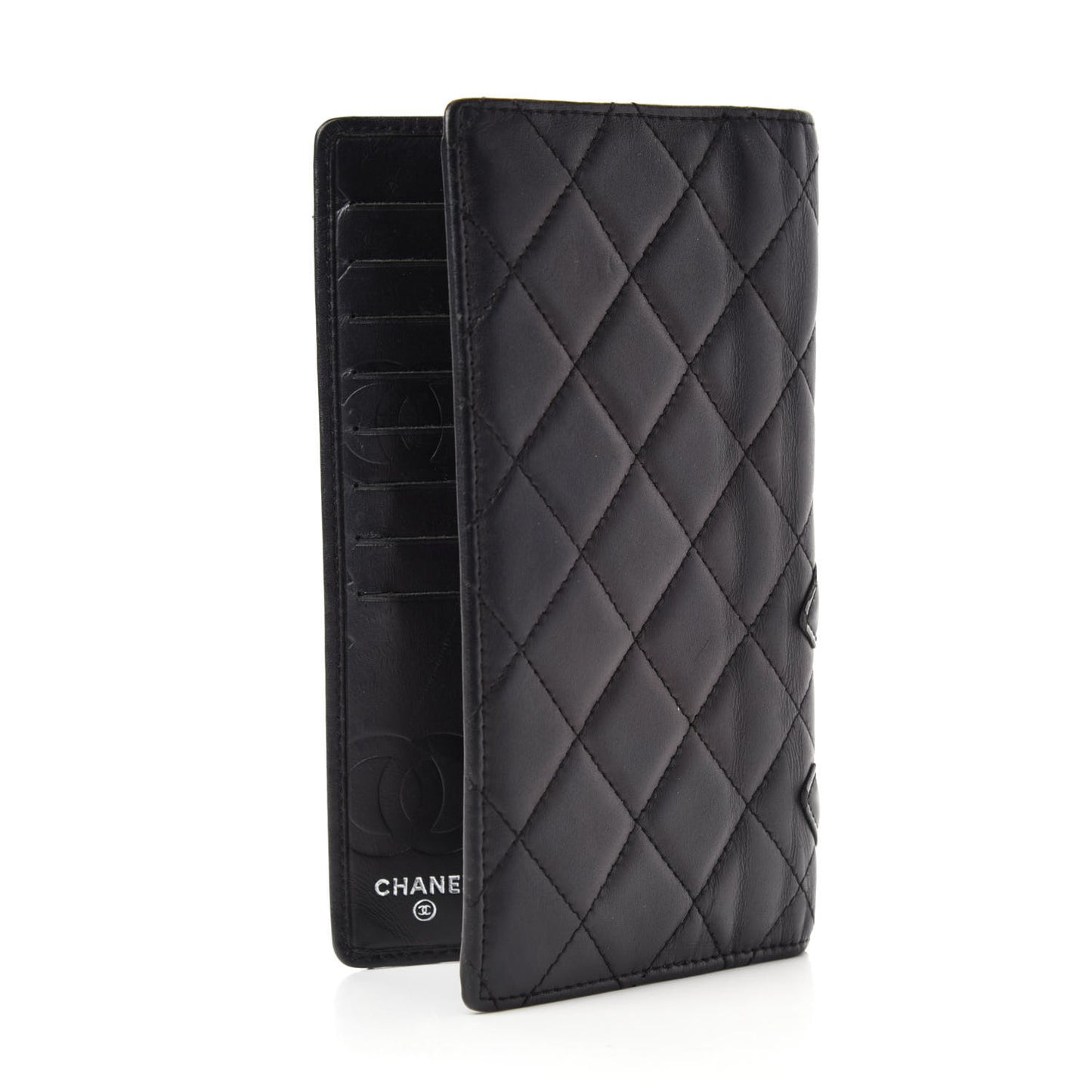 Calfskin Quilted Cambon Yen Wallet Black